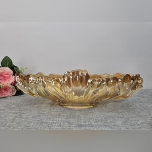 Vintage Jeanette Glass Gondola Bowl Dish Iridescent Marigold Carnival Glass